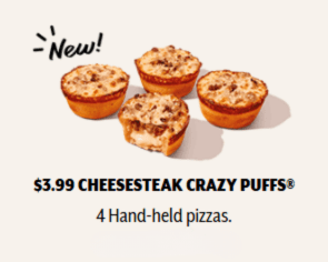 Cheesesteak Crazy Puffs - 4 hand-held pizzas deal